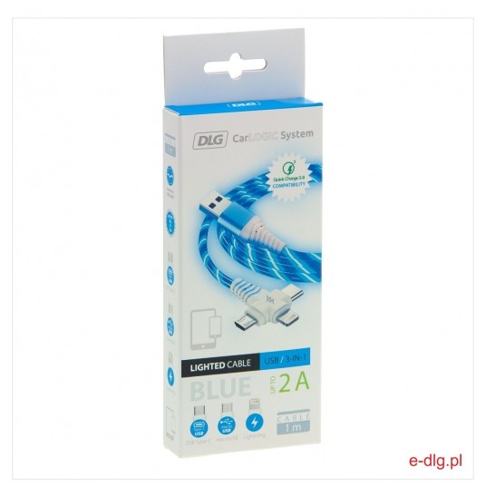 KABEL 3IN1 USB PODŚWIETLANY BLUE -zdjęcie numer 1