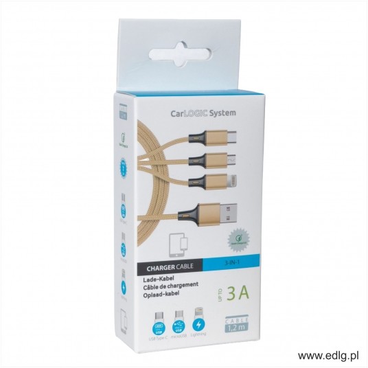 KABEL ŁADOWARKI 1,2M IPHONE5/TYP C/MICROUSB GOLD -zdjęcie numer 1