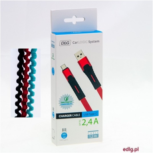 KABEL TYP C 1,2M CZERWONY 2,4A FLEX -zdjęcie numer 1