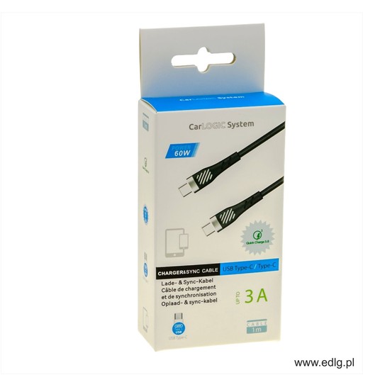 KABEL TYP C - TYP C 1M 3A 60W BLACK -zdjęcie numer 1