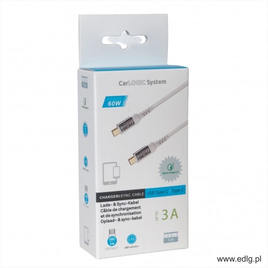 KABEL TYP C - TYP C 1M 3A 60W WHITE PODŚW -zdjęcie numer 1