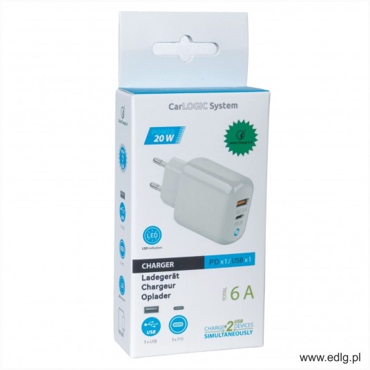 ŁADOWARKA SIECIOWA 20W 6A QC 3.0 USB + TYP C -zdjęcie numer 1