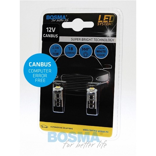 LED 12V 5W T10 CANBUS 1 LED BIAŁA 2SZT -zdjęcie numer 1
