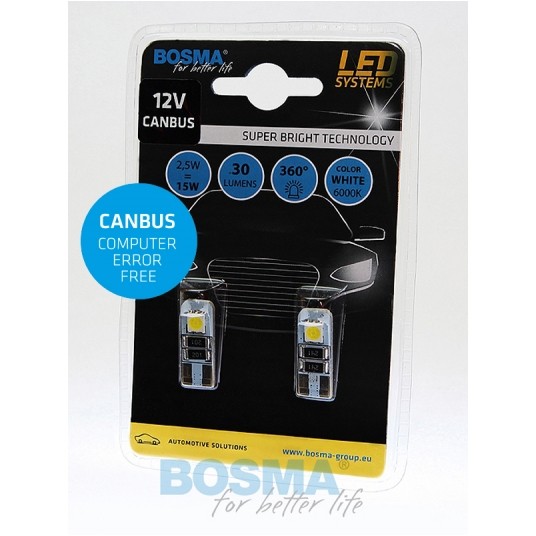 LED 12V 5W T10 CANBUS 2 LED BIAŁA 2SZT -zdjęcie numer 1