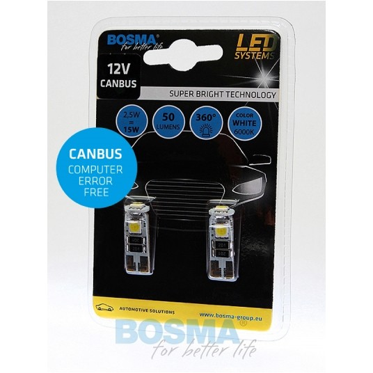 LED 12V 5W T10 CANBUS 3 LED BIAŁA 2SZT -zdjęcie numer 1