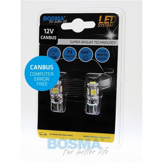 LED 12V 5W T10 CANBUS 5 LED BIAŁA 2SZT -zdjęcie numer 1