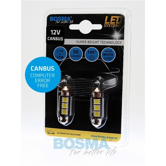 LED 12V CANBUS RURKA 15X36 3XLED BIAŁA 2SZT -zdjęcie numer 1