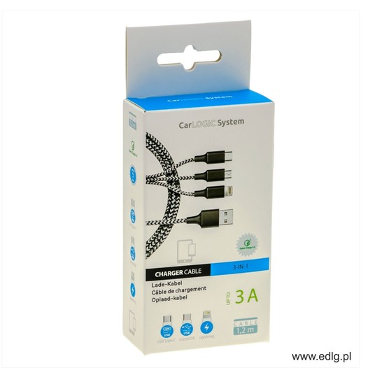 NEW KABEL ŁADOWARKI 1,2M IPHONE5/TYP C/MICROUSB -zdjęcie numer 1