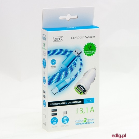 PORT 2 X USB 3,1A TOTAL + KABEL TYP C 1 M PODŚW. -zdjęcie numer 1