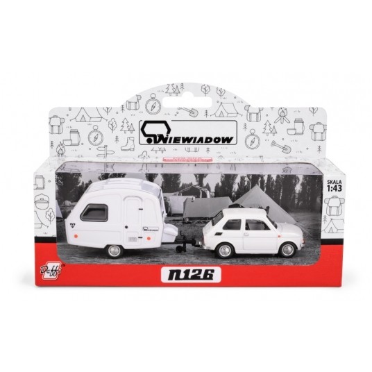 PRL FIAT 126P BIAŁY + PRZYCZEPA NIEWIADÓW -zdjęcie numer 1