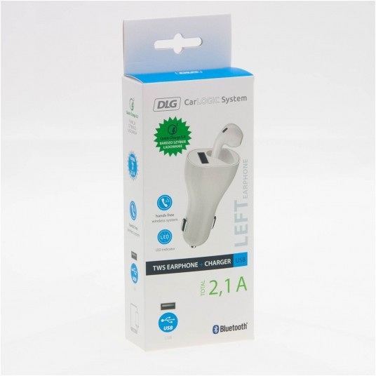 SŁUCHAWKA Z ŁADOWARKĄ 2,1A BLUETOOTH BIAŁA LEWA -zdjęcie numer 1