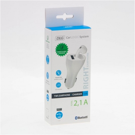 SŁUCHAWKA Z ŁADOWARKĄ 2,1A BLUETOOTH BIAŁA PRAWA -zdjęcie numer 1