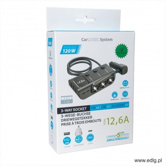 TRÓJNIK 3 X USB 1 X TYP C 12,6A 120W -zdjęcie numer 1
