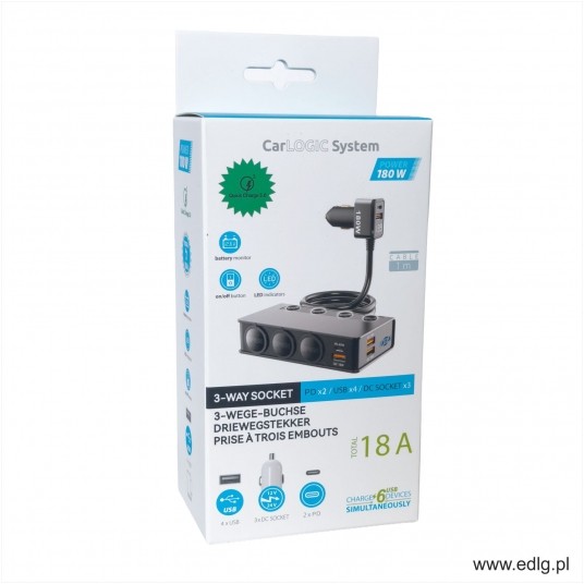 TRÓJNIK 4XUSB QC3.0x2DC 18A 180W -zdjęcie numer 1