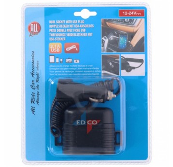 DWÓJNIK 12X24V NA KABLU+USB WE WTYCZCE (12) OUT