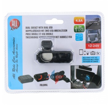 DWÓJNIK + 2 X USB 4,8A 12-24V