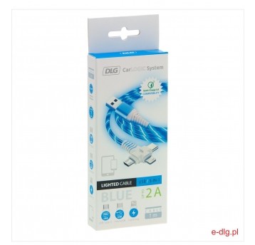 KABEL 3IN1 USB PODŚWIETLANY BLUE