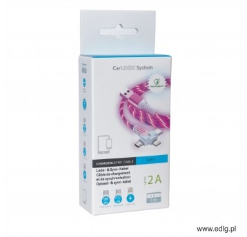 KABEL 3IN1 USB PODŚWIETLANY PINK