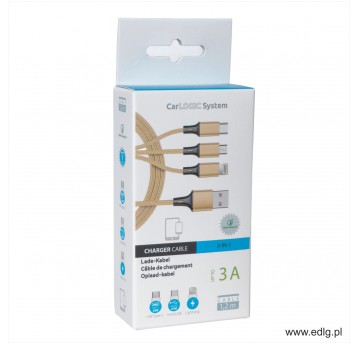 KABEL ŁADOWARKI 1,2M IPHONE5/TYP C/MICROUSB GOLD