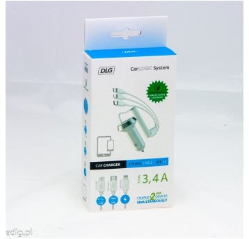 ŁADOWARKA + KABLE IPHONE/MICRO USB/TYP-C 2XUSB