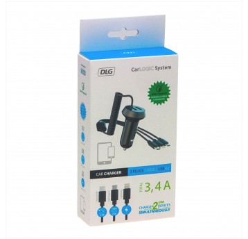 ŁADOWARKA + KABLE IPHONE/MICRO USB/TYP-C 2XUSB