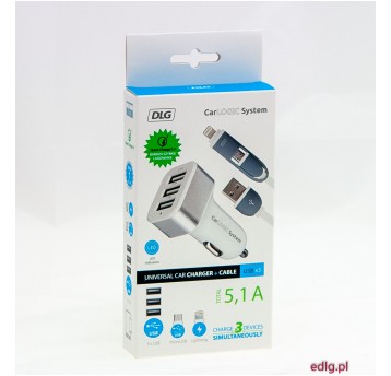 ŁADOWARKA MICRO USB + IPHONE 5 6 3xUSB 5,1A TOTAL