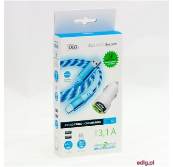 PORT 2 X USB 3,1A TOTAL + KABEL TYP C 1 M PODŚW.
