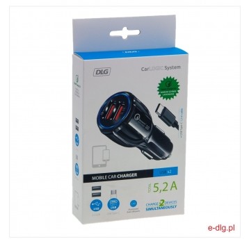 PORT 2XUSB 5,2A SUPER FAST +KABEL 1,2 M TYP C