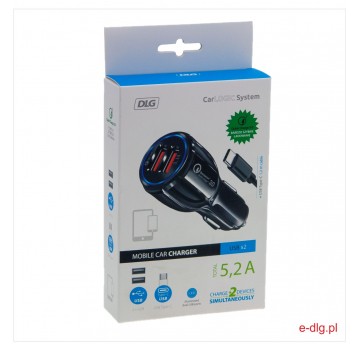 PORT 2XUSB 5,2A SUPER FAST +KABEL 1,2 M TYP C