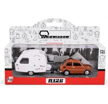 PRL FIAT 126P BRĄZOWY + PRZYCZEPA NIEWIADÓW