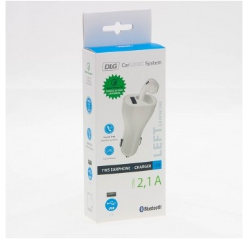 SŁUCHAWKA Z ŁADOWARKĄ 2,1A BLUETOOTH BIAŁA LEWA