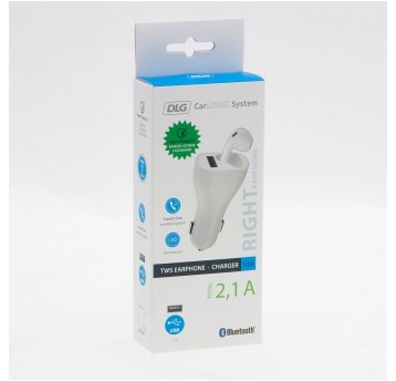 SŁUCHAWKA Z ŁADOWARKĄ 2,1A BLUETOOTH BIAŁA PRAWA