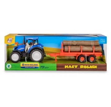 TRAKTOR NEW HOLLAND T5 Z PRZYCZEPĄ NA DREWNO