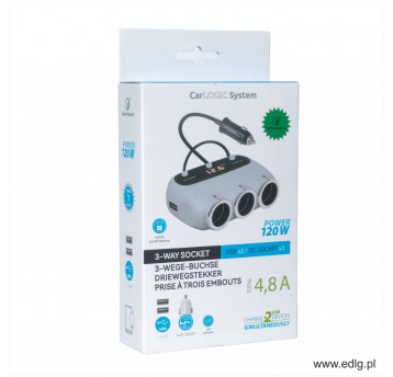 TRÓJNIK 12-24V 120W 2XUSB 4,8 A TOTAL WYŚWIETLACZ