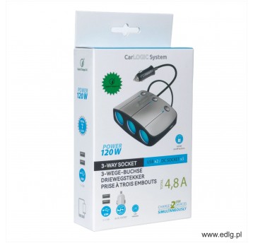 TRÓJNIK 12-24V 120W PLUS 2XUSB 2A 4,8A TOTAL