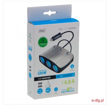 TRÓJNIK 12-24V 120W PLUS 2XUSB 2A 4,8A TOTAL