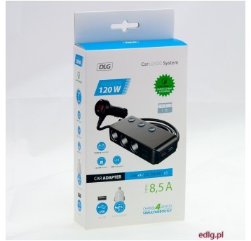 TRÓJNIK 12/24V DC SOCKE X3+ 4X USB 120W VOLTOMIERZ