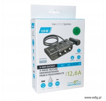 TRÓJNIK 3 X USB 1 X TYP C 12,6A 120W